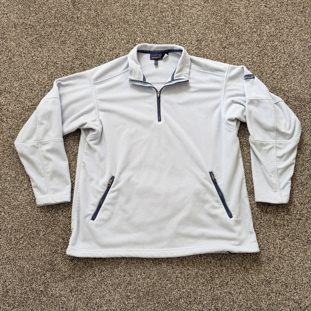 VTG Patagonia Men's XL Micro D Synchilla Fleece Pullover Off White 1/4 Zip
